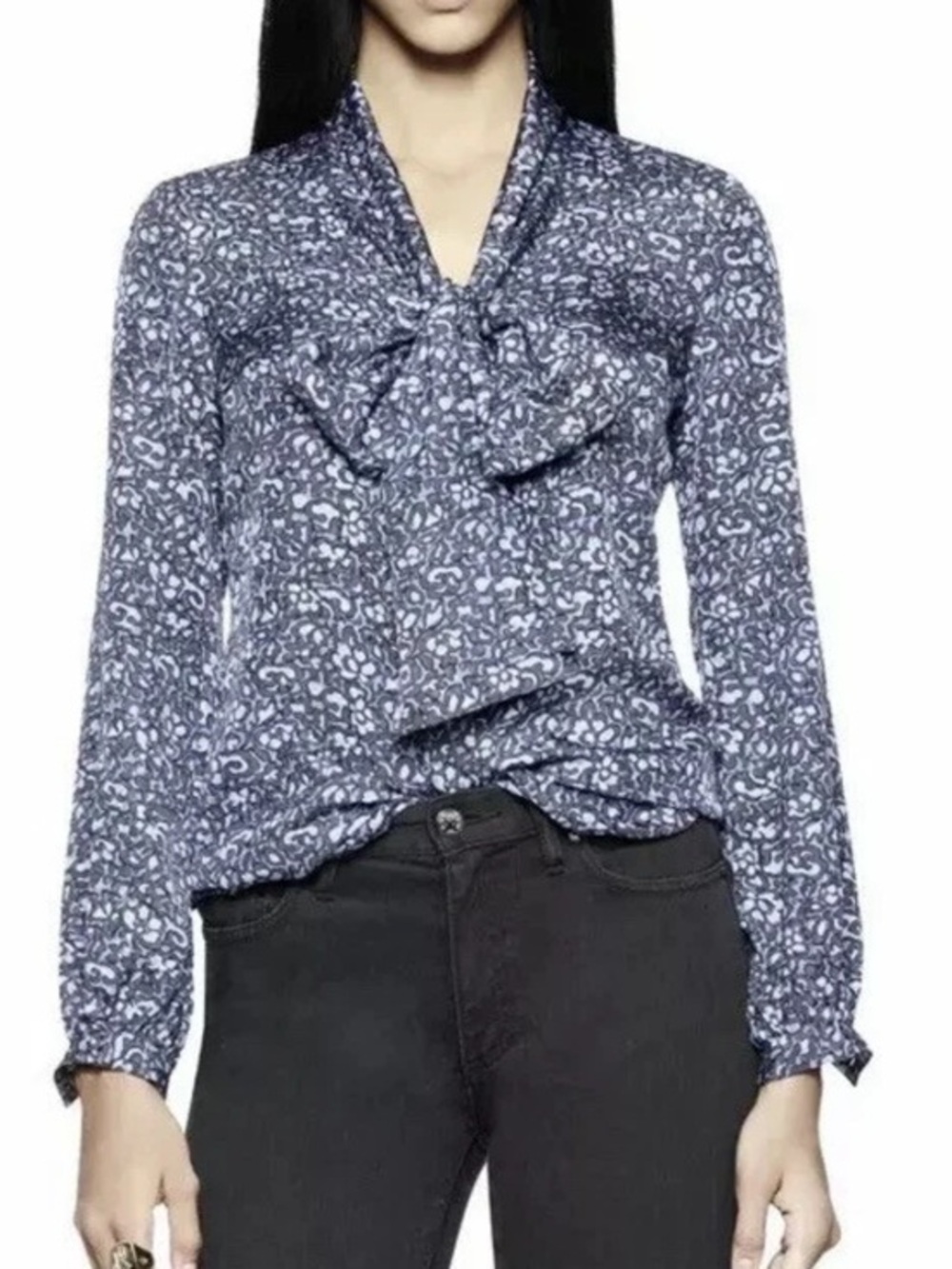 Tory Burch Nicki Bow Blouse Shirt 100% Silk Top Size 0